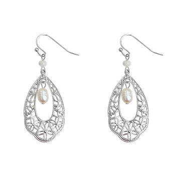 Womens Retro Ethnic-Style Pearl Teardrop Earrings